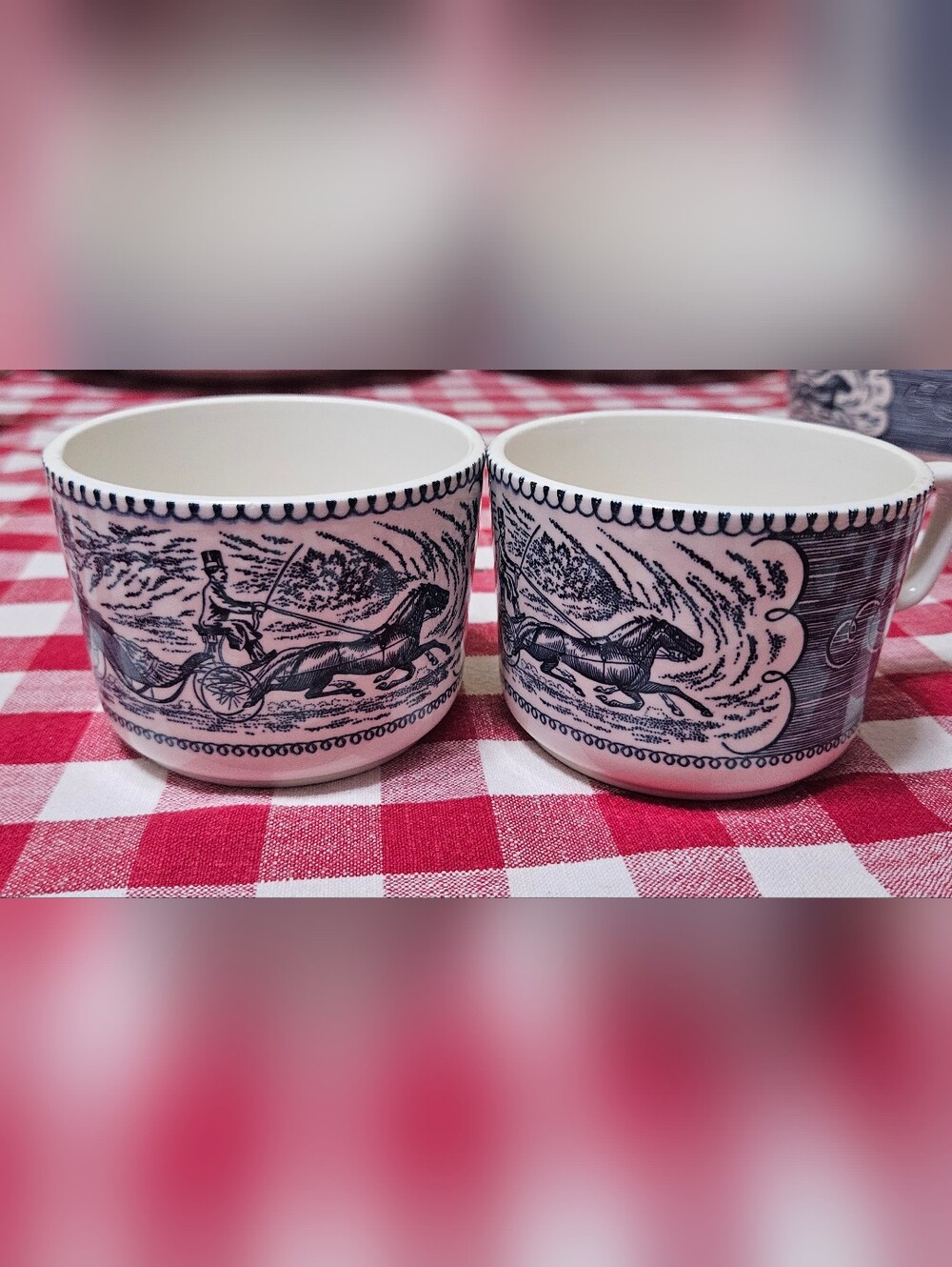 2 Vintage Currier & Ives Tall Mugs/Hot Chocolate Mugs